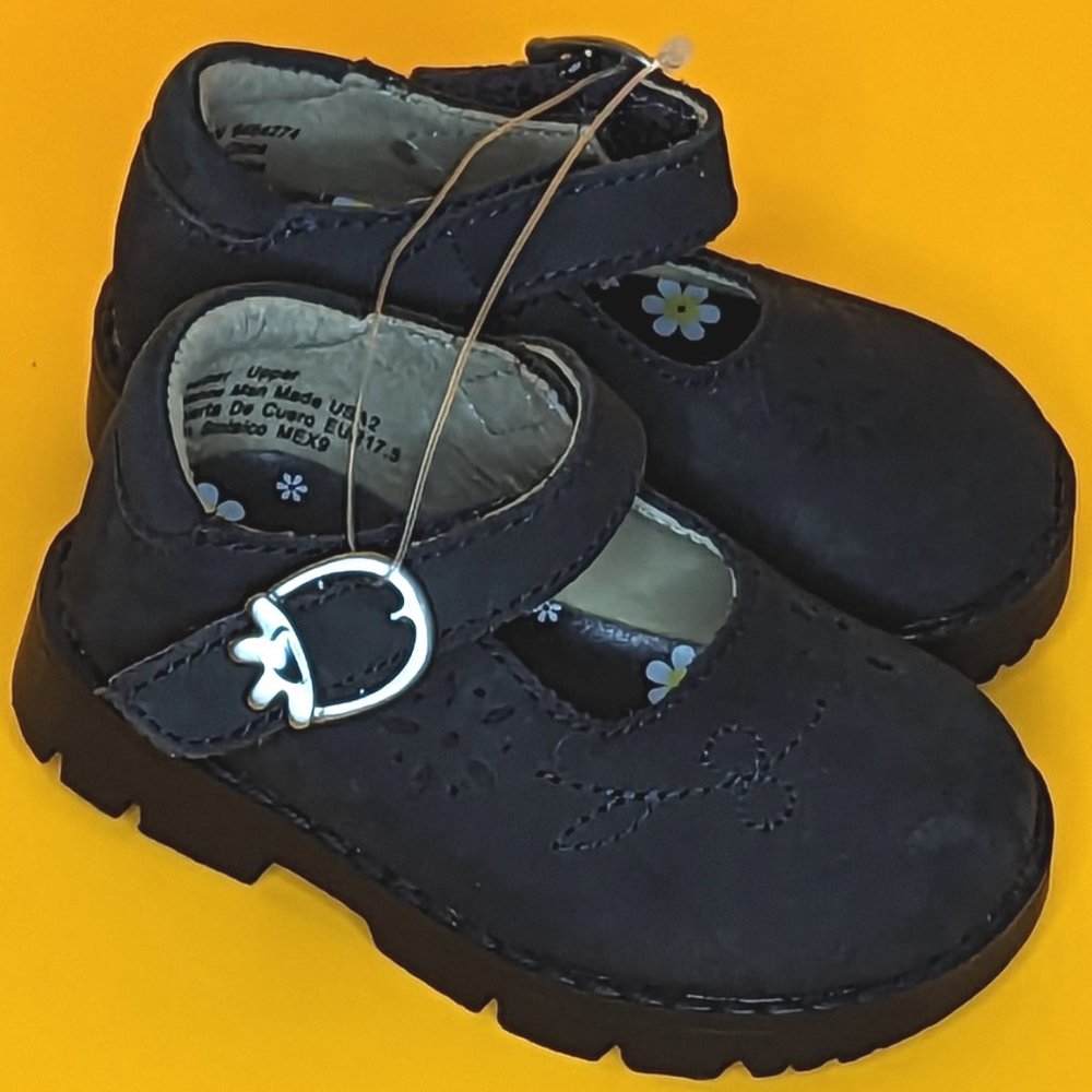 Kid Connection Toddler Mary Janes Navy Blue w/Cut- Out Flower Pattern (2)